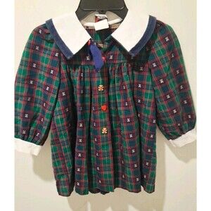Vintage Good Lad Plaid Dress with White Corduroy Trim -  Size 4t
